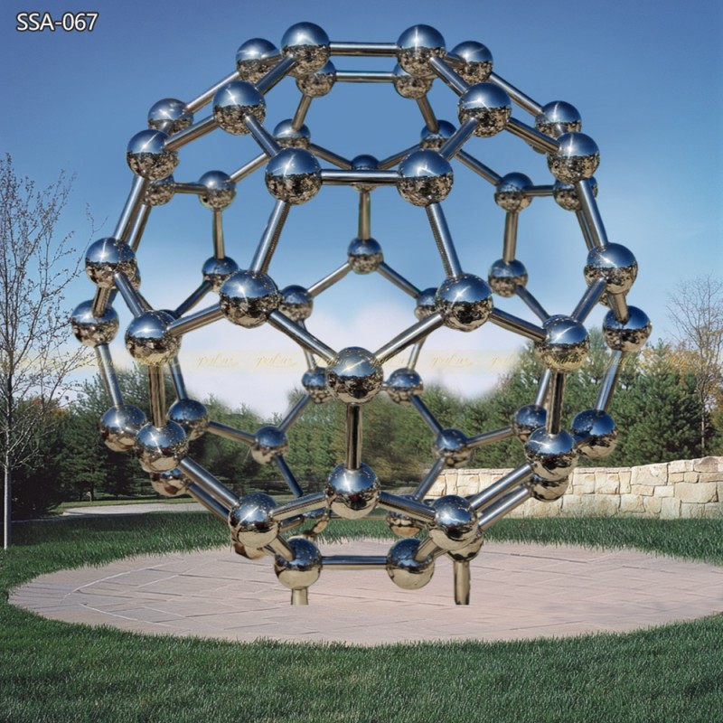 Mirror-Polished Buckyball Molecule Art Sculpture