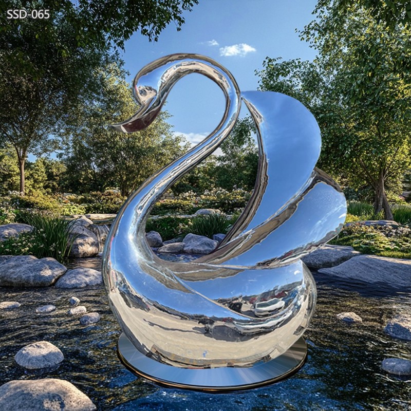 Stainless Steel Modern Swan Sculpture