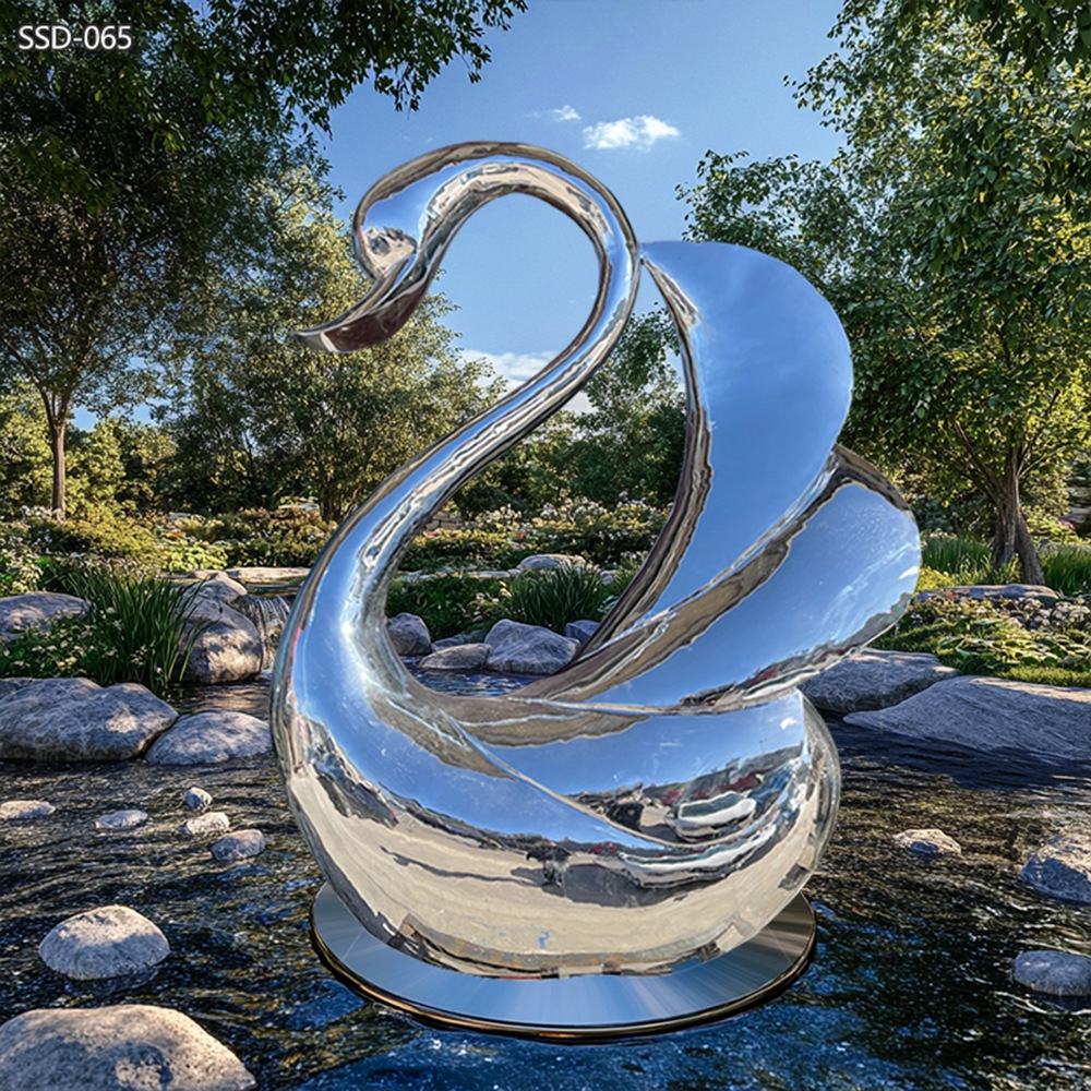 mirror polish Stainless Steel Modern Swan Sculpture