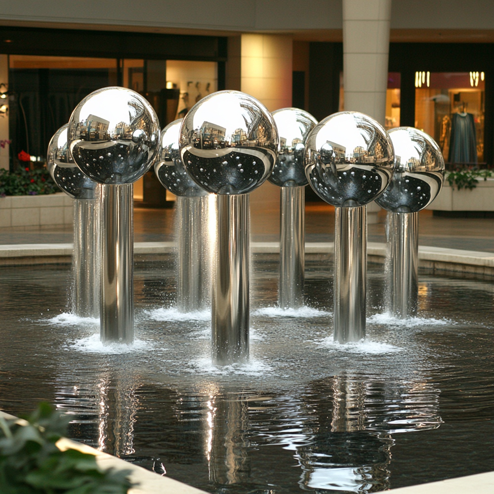 Stainless steel ball water feature sculpture for shopping mall