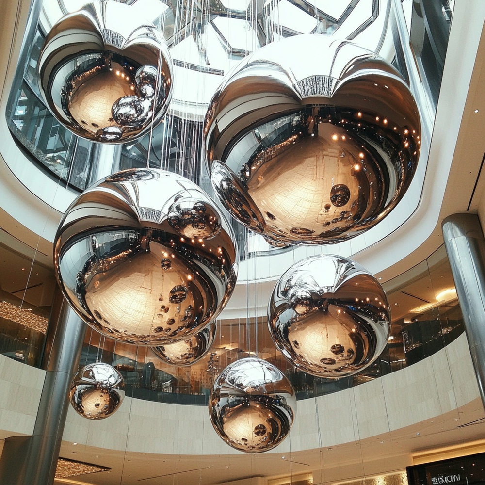 Stainless steel polished ball sculpture for shopping mall