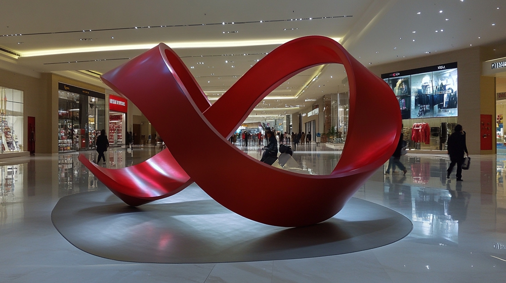 Stainless steel ribbon sculpture red for shopping mall