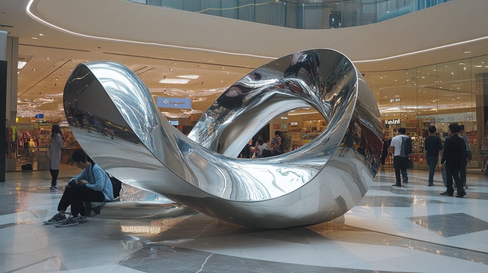 Stainless steel ribbon sculpture for shopping mall