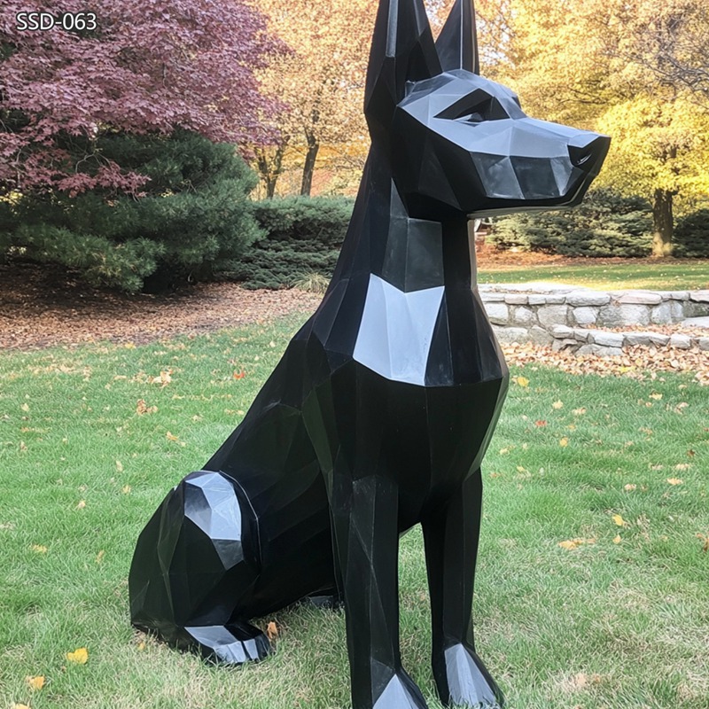 garden black geometric dog sculpture