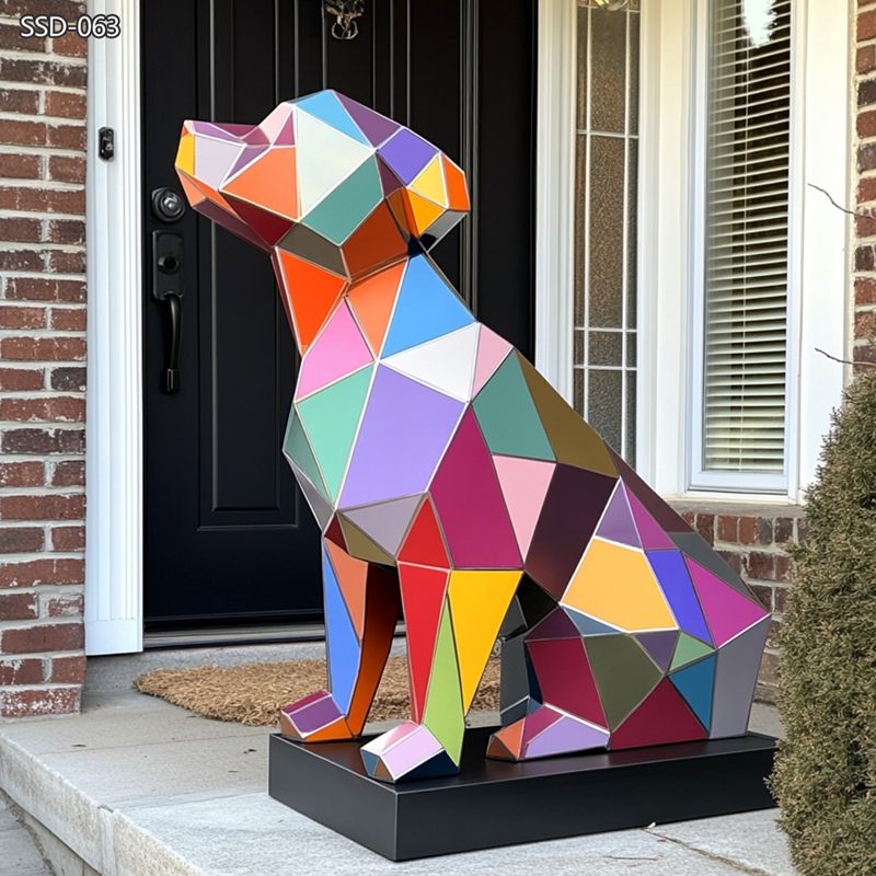 door way colorful geometric dog sculpture