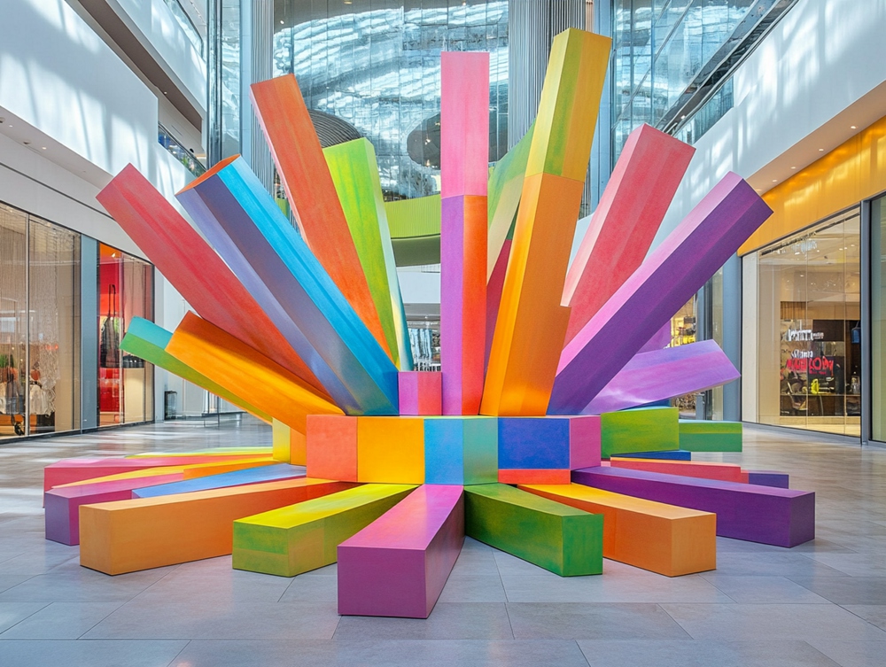 colorful modern geometric sculpture for shopping mall