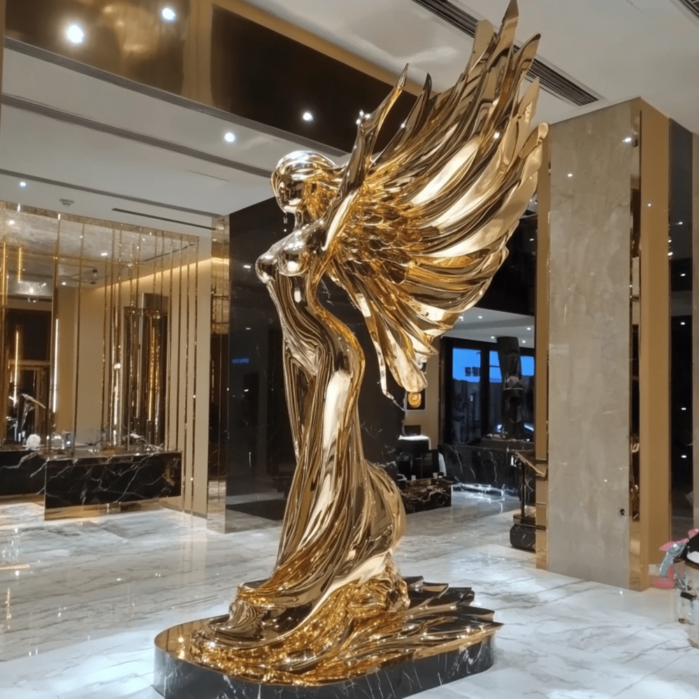 golden stainless steel figure sculpture for shopping mall