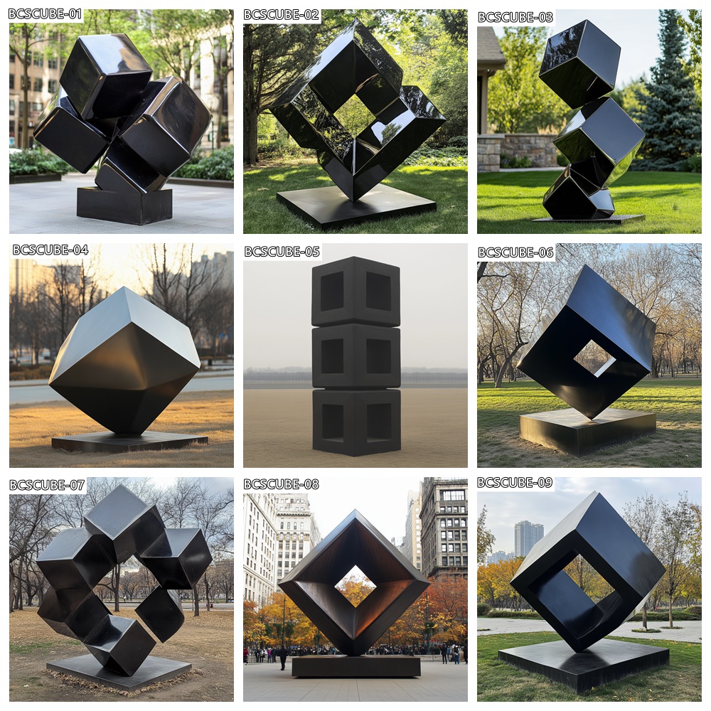 black modern cube sculpture