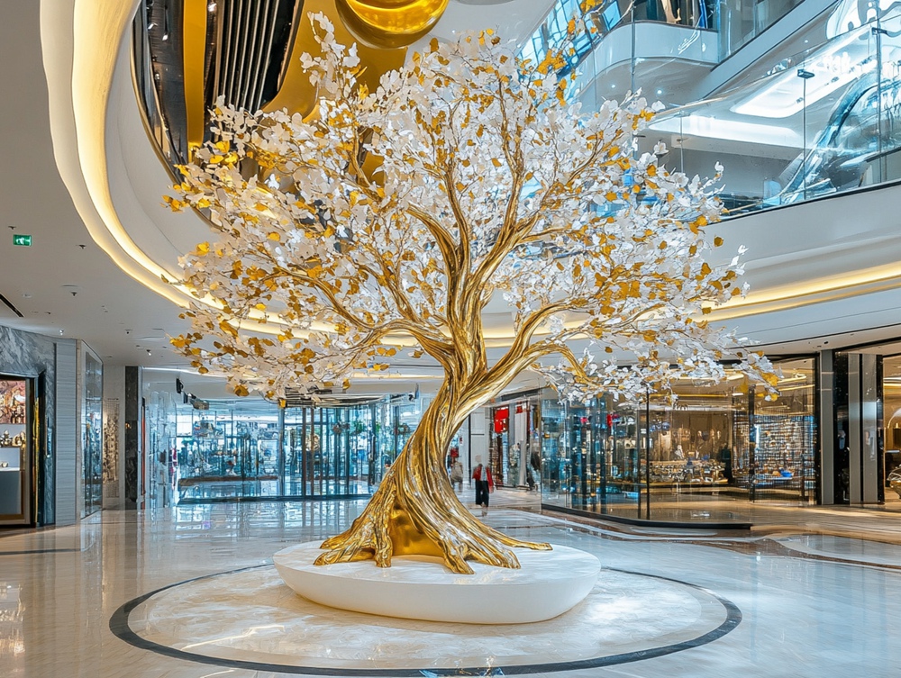 modern metal tree sculpture for shopping mall