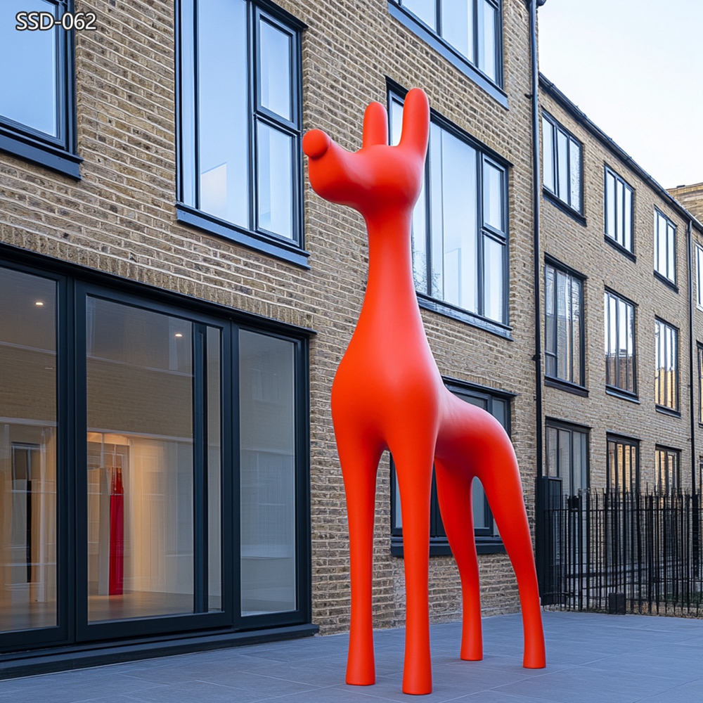 red Stainless Steel Modern Dog Sculpture