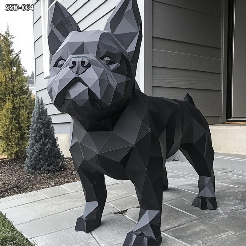 outdoor Black Geometric Metal Bulldog Sculpture