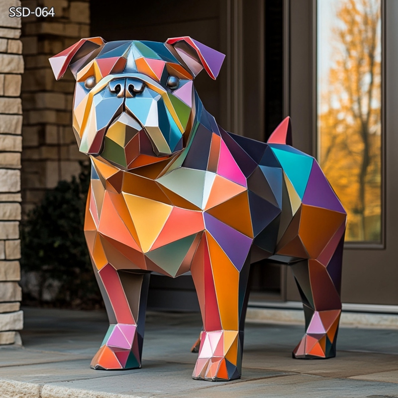 modern Geometric Metal Bulldog Sculpture