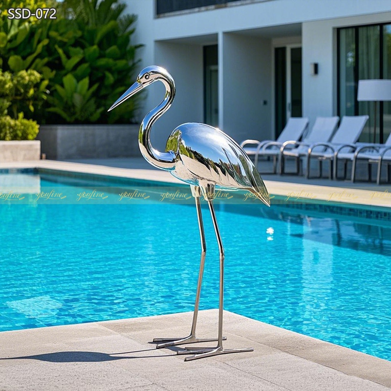 Modern Metal Heron Garden Sculpture