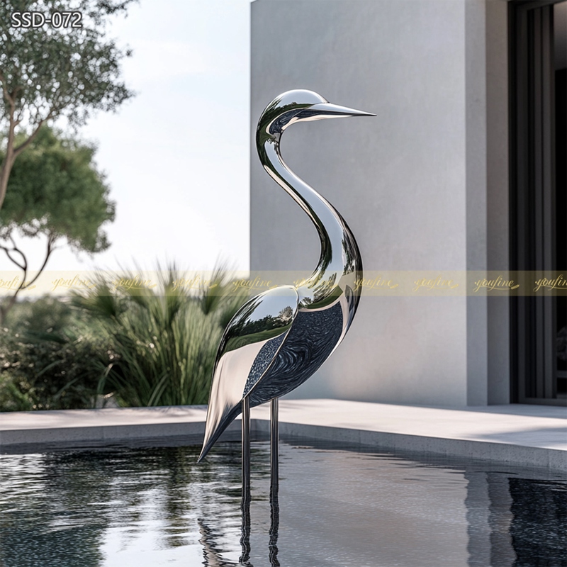 Modern Metal Heron Garden Sculpture