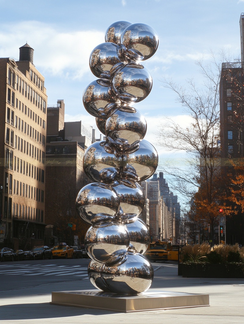 mirror polished Stainless Steel Sphere Column Sculpture