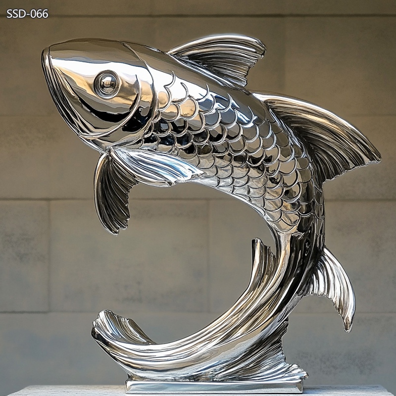 modern stainless steel fish sculpture