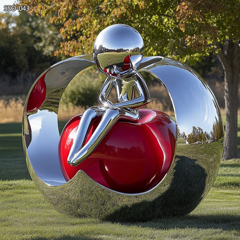 outdoor modern stainless steel fun apple people sculpture