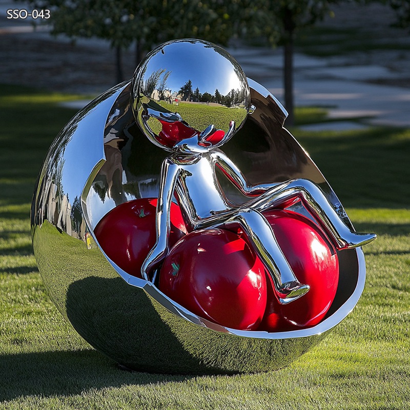 cartoon stainless steel art fun apple people sculpture