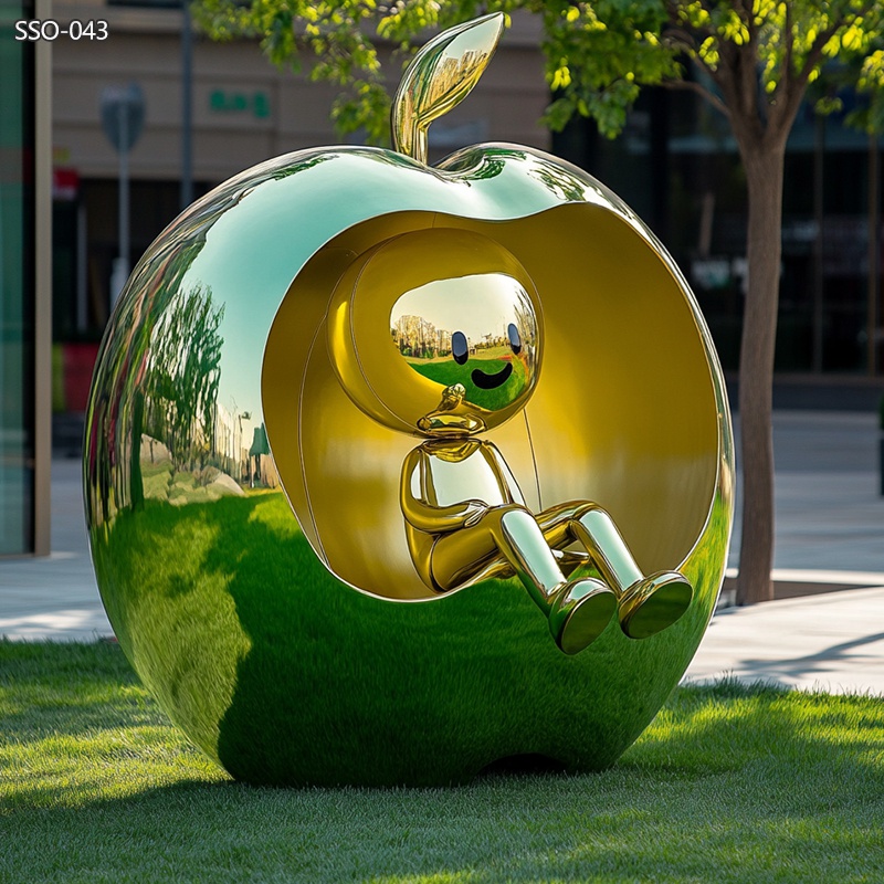 cartoon stainless steel fun green apple people sculpture (2)