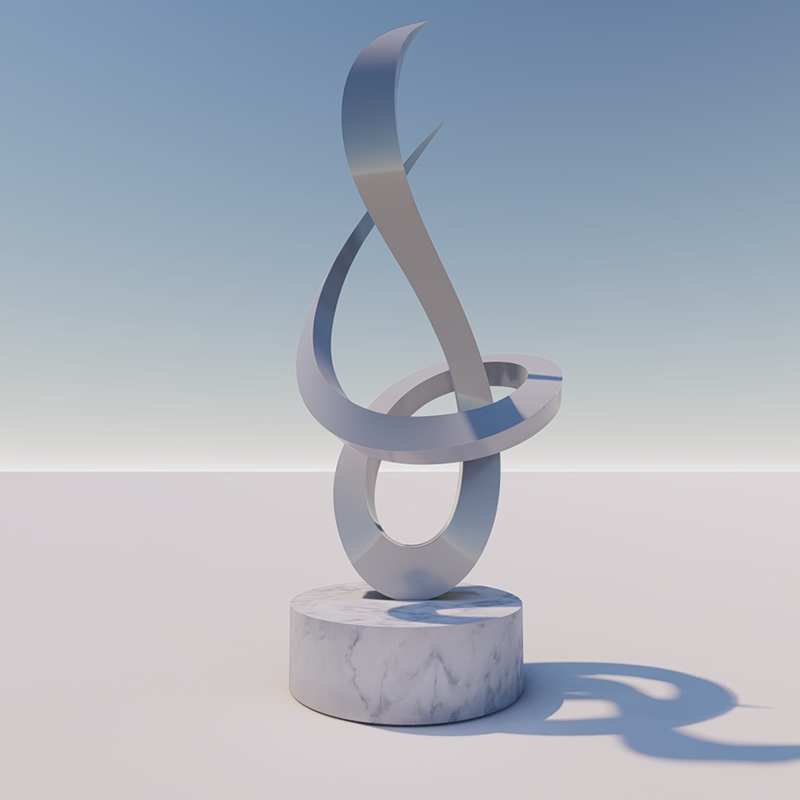 stainless steel sculpture with natural white marble base