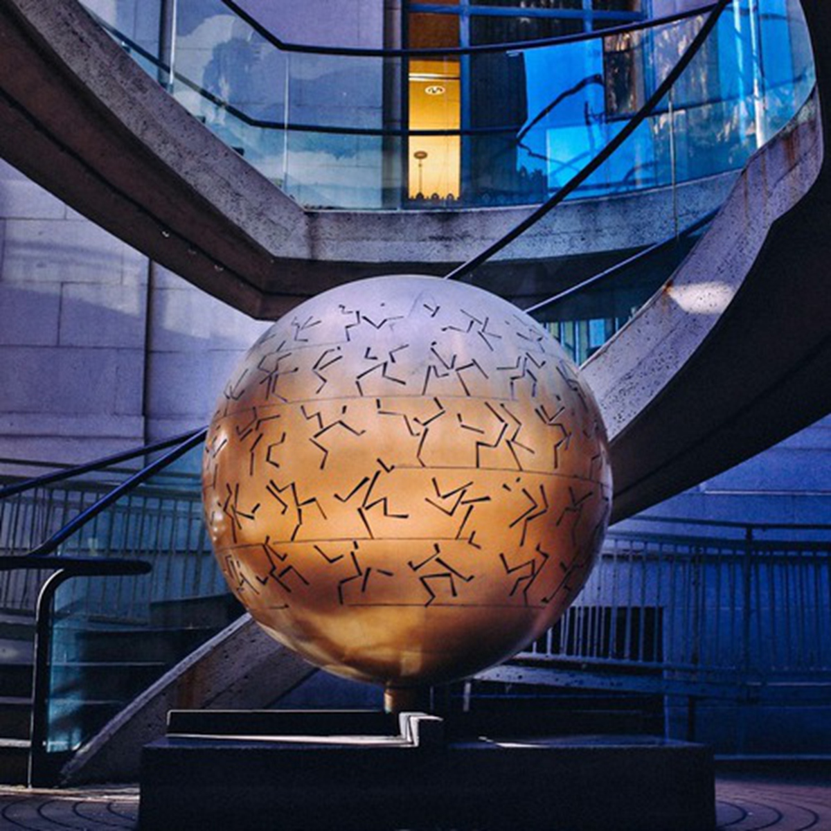 stainless steel modern Globe of Global Learning sculpture