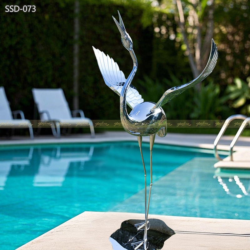 Mirror Polished Metal Crane Sculpture SSD-073