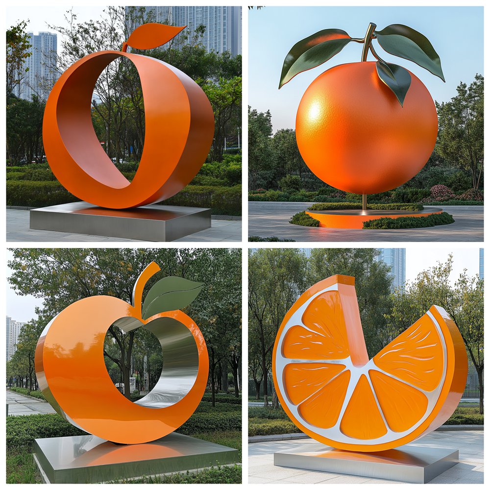 some Modern Outdoor Metal Fruit Orange Sculptures