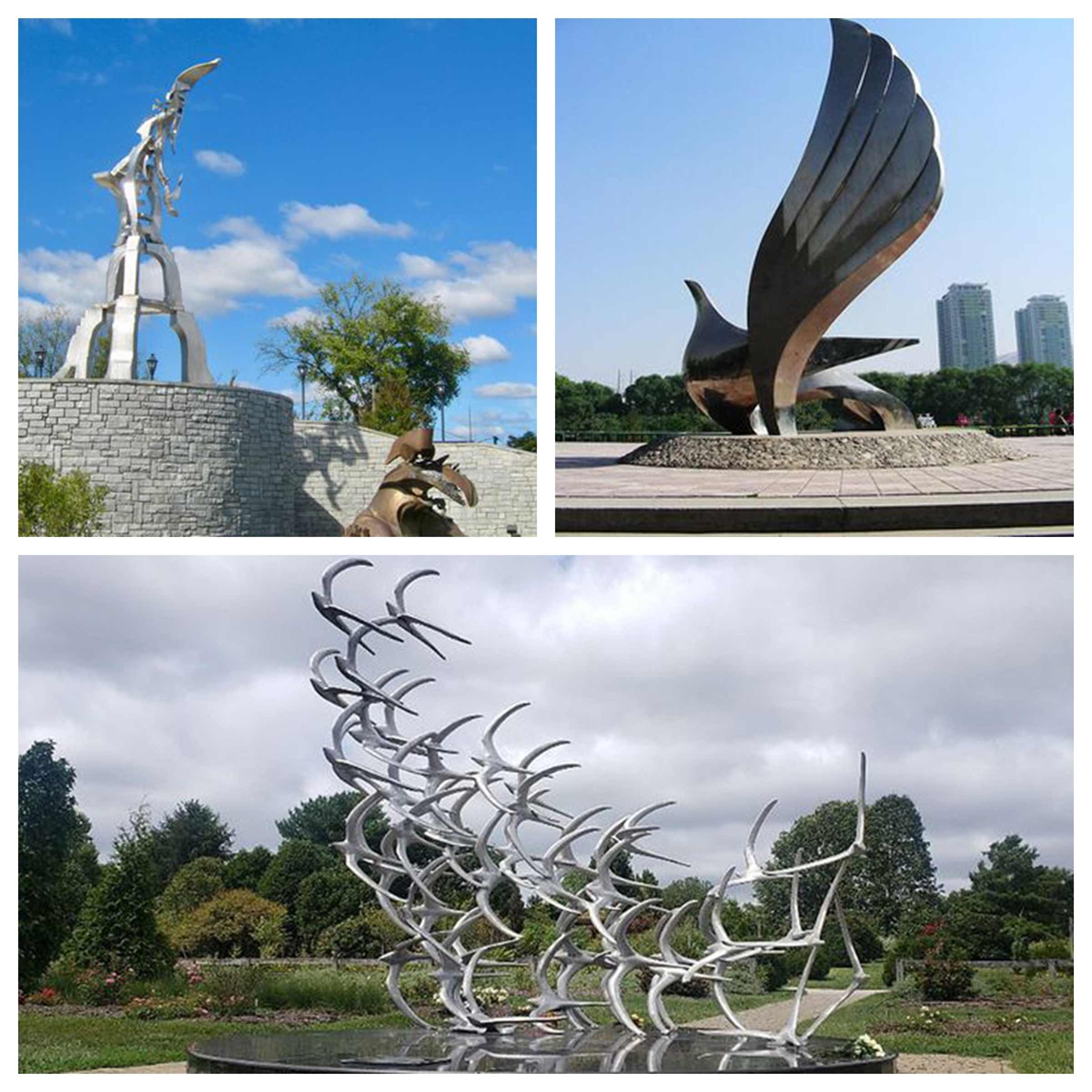 stainless steel Soaring Birds of Aspiration sculpture