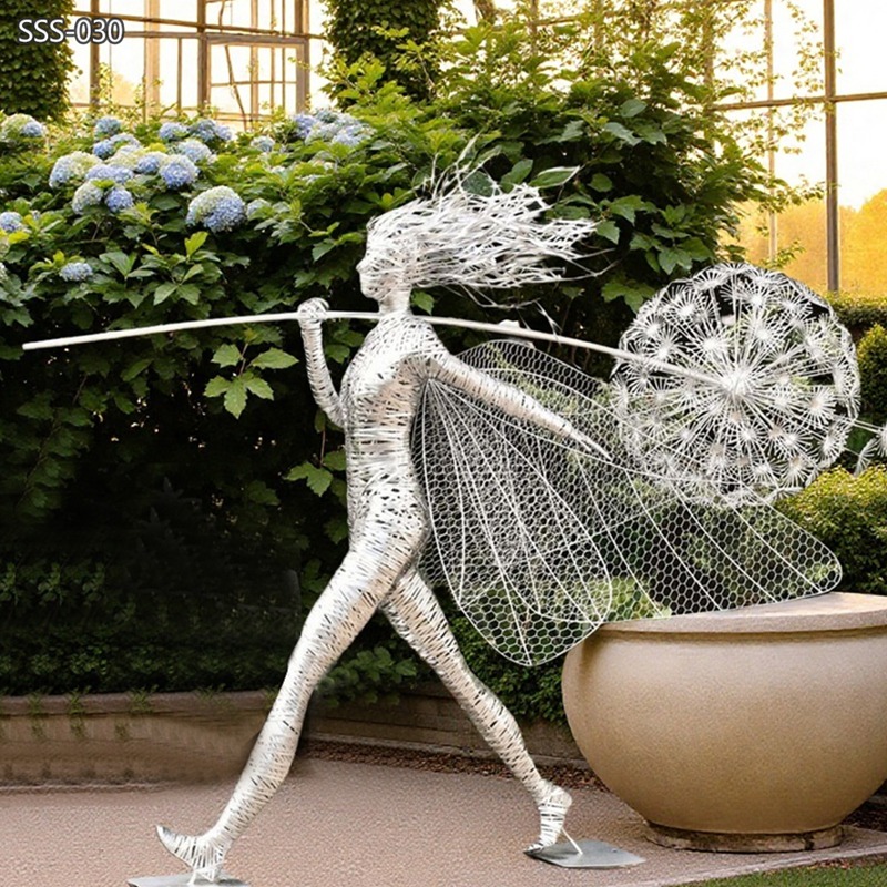 Stainless Steel Metal Fairy Sculpture for Yard Art