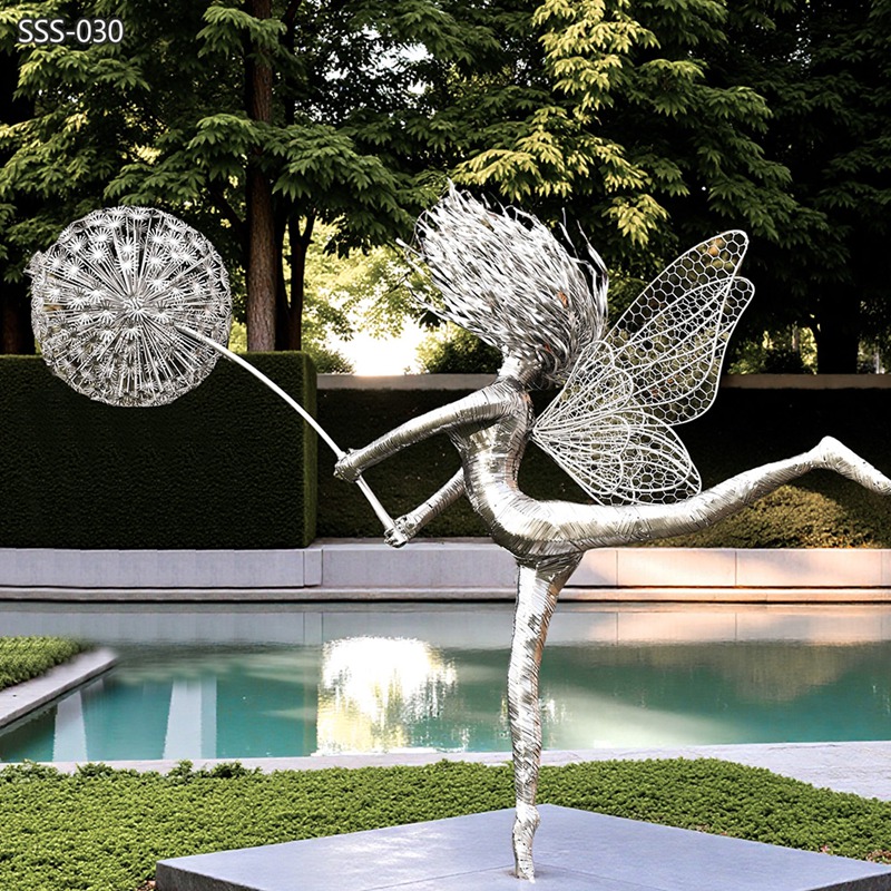 stunning Stainless Steel Metal Fairy Sculpture