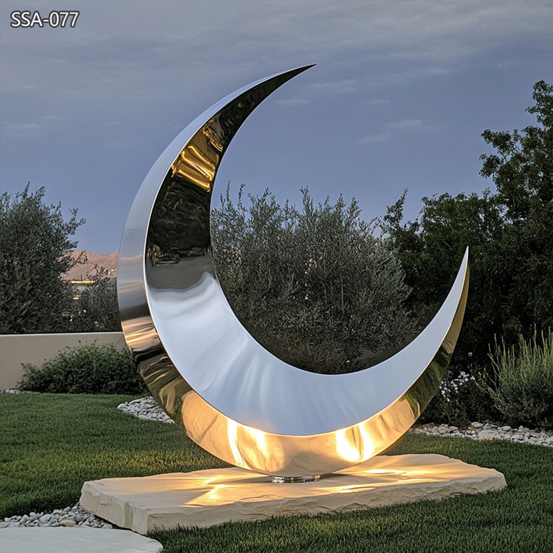 Stainless Steel Crescent Moon Sculpture - Commercial Center Square - 4