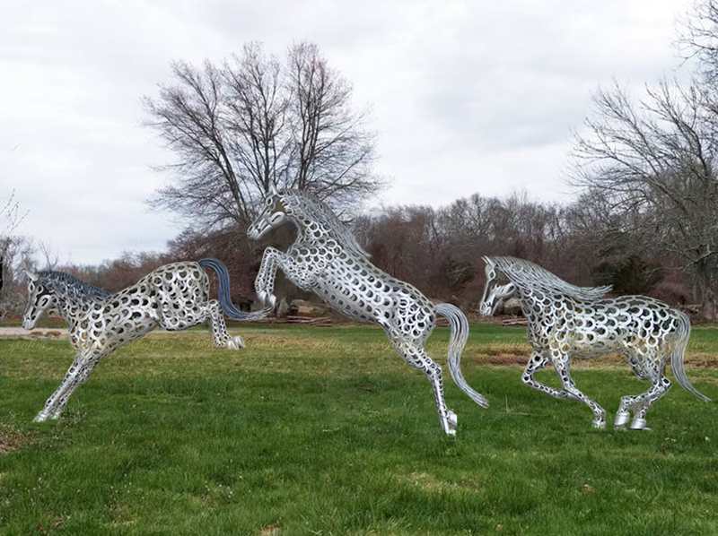 life size modern stainless steel horse sculpture for lawn