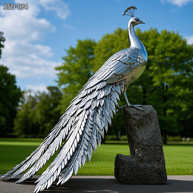 Stainless Steel Outdoor Peacock Statue - Metal Animal Sculpture - 4