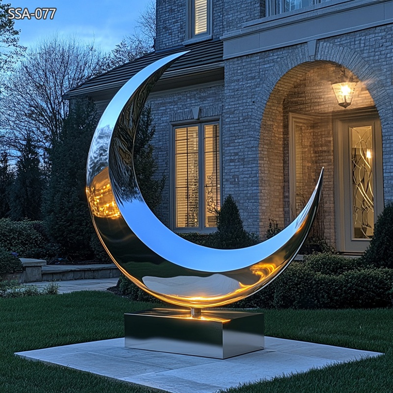 Stainless Steel Crescent Moon Sculpture - Commercial Center Square - 7