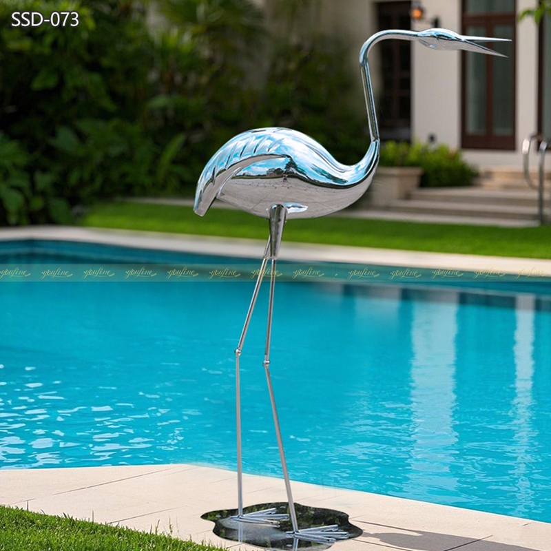 water feature stainless steel Mirror Polished Crane Sculpture