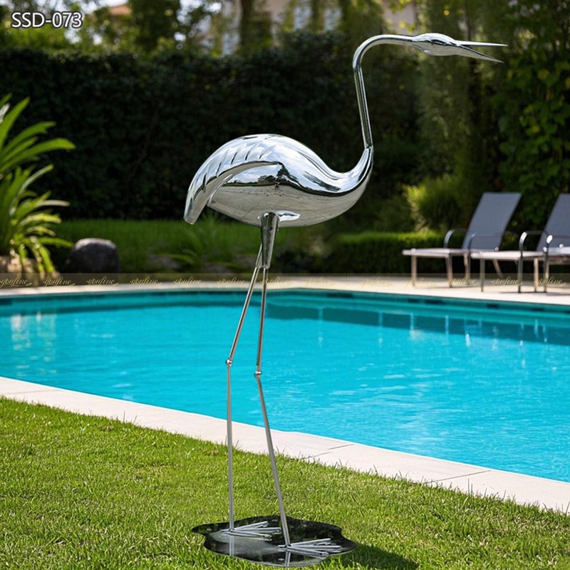 Mirror Polished Metal Crane Sculpture - Metal Animal Sculpture - 3