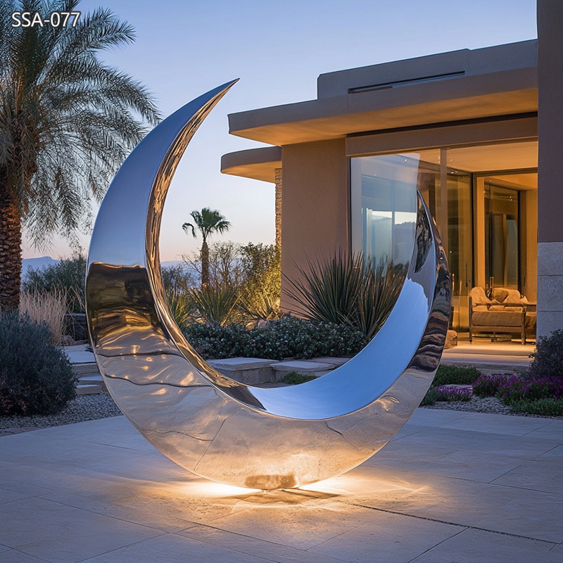 Modern Metal Crescent Moon Sculpture