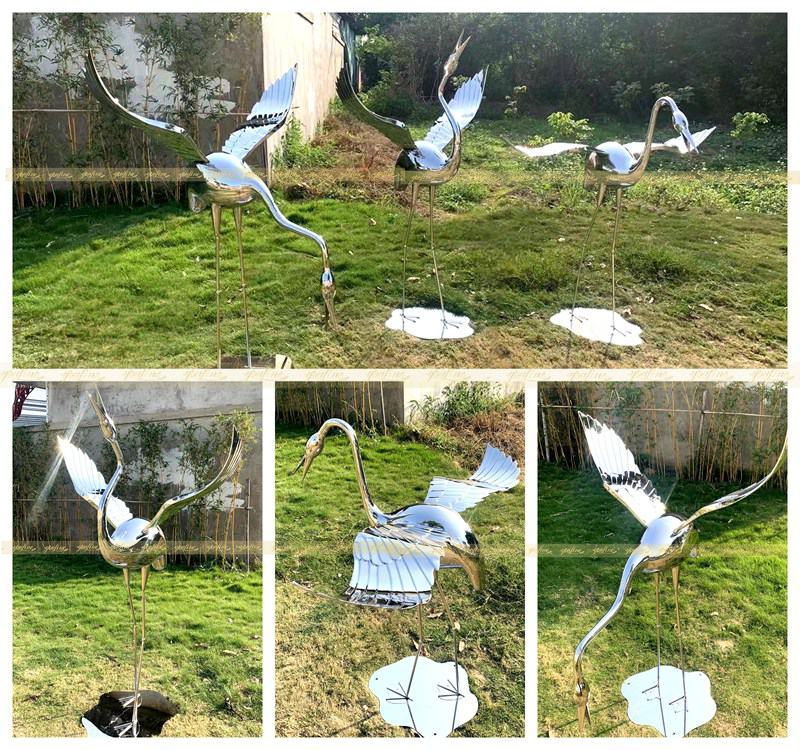 Mirror Polished Metal Crane Sculpture - Metal Animal Sculpture - 5