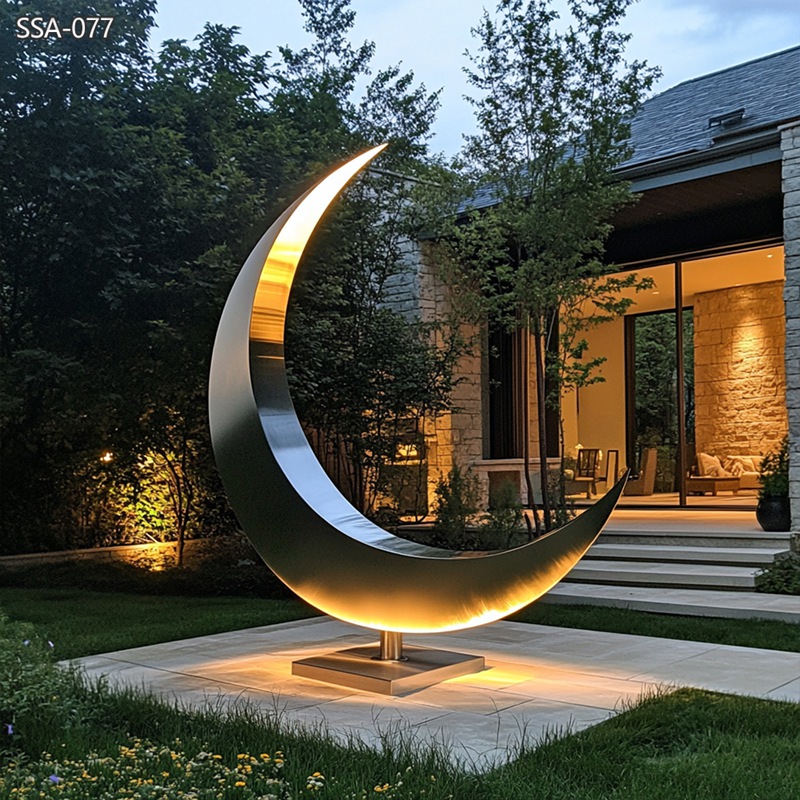 Stainless Steel Crescent Moon Sculpture - Commercial Center Square - 6